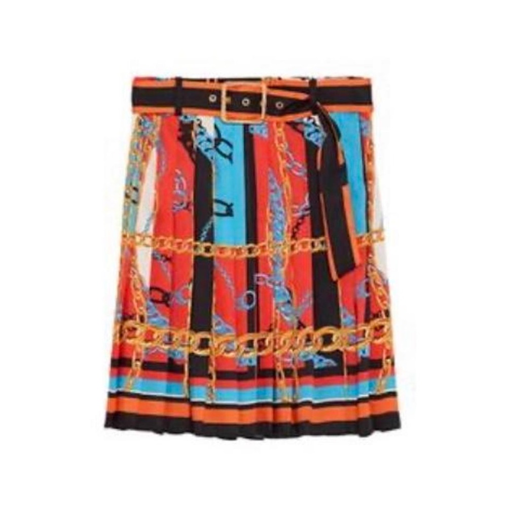 Zara Chain Print pleated belted Women's Skirt M school girl maximalist preppy